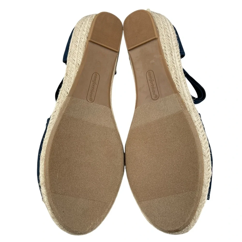 Comfortview Women's Charlie Sandals 11W Navy Faux Suede Espadrille Ankle Strap